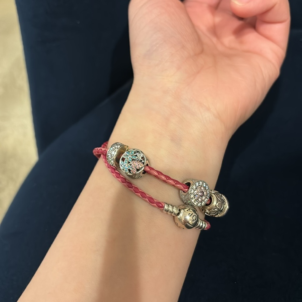 Pandora leather bracelet and charm